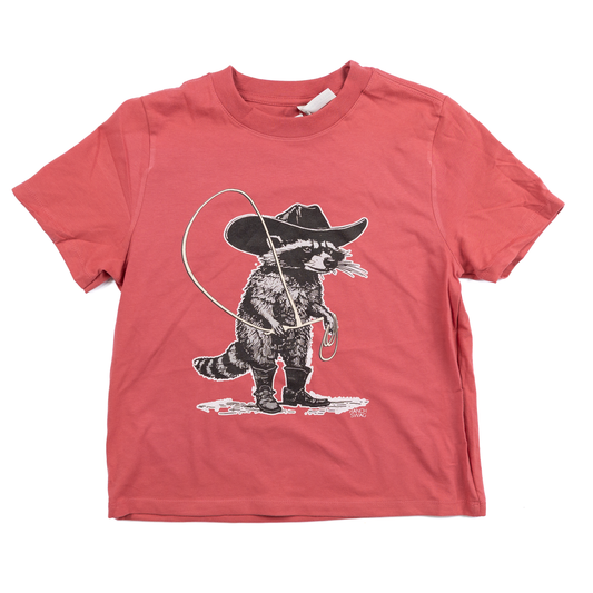 Women's Red Graphic Cowboy Racoon T-shirt