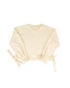 Entro Women's Long Sleeve Ecru Top with Bow Ties on Side 