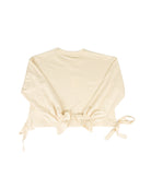 Entro Women's Long Sleeve Ecru Top with Bow Ties on Side 