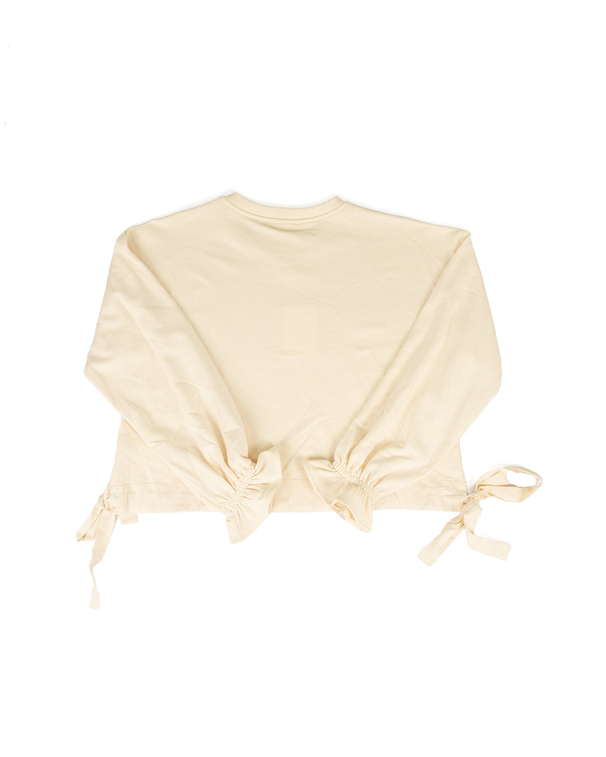 Entro Women's Long Sleeve Ecru Top with Bow Ties on Side 