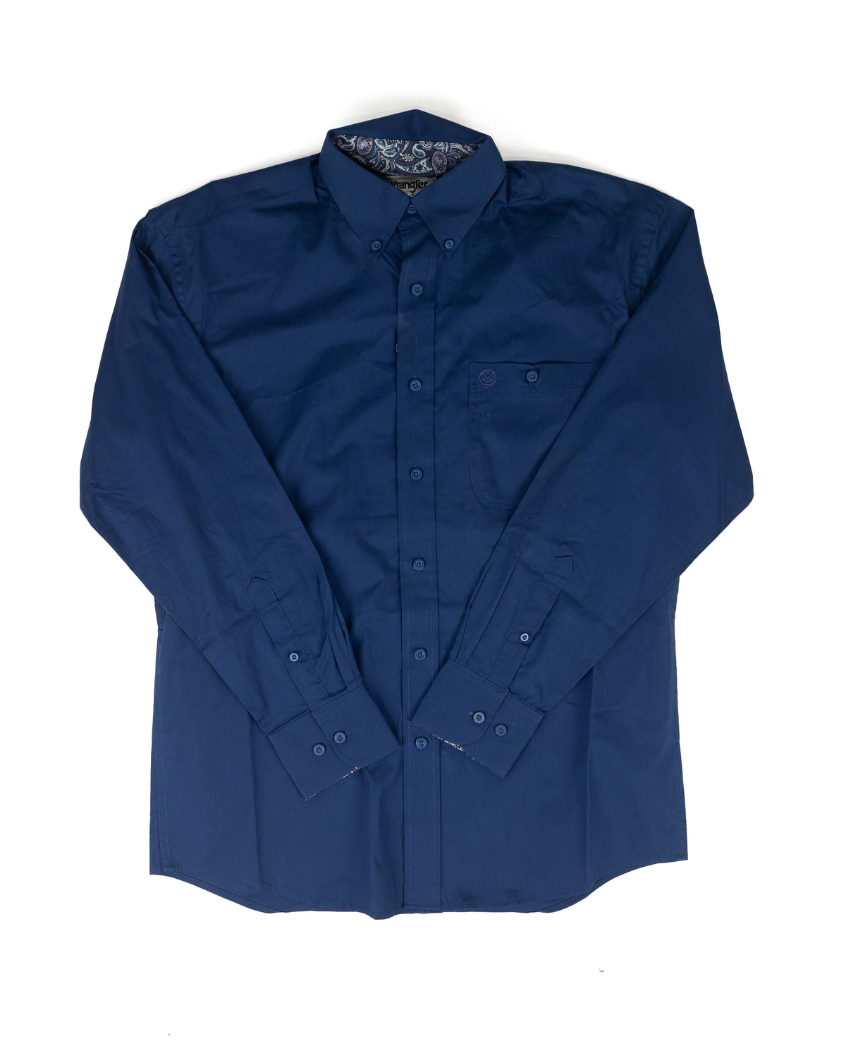 Wrangler Men's Long Sleeve Solid Blue Button Down Shirt 112385360