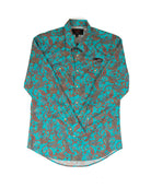 Rock and Roll Men's Long Sleeve Teal Paisley Printed Snap Shirt BMN2S09430