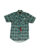 Rock and Roll Men's Short Sleeve Teal Aztec Printed Snap Shirt BMN3S09432
