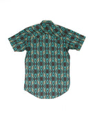 Rock and Roll Men's Short Sleeve Teal Aztec Printed Snap Shirt BMN3S09432