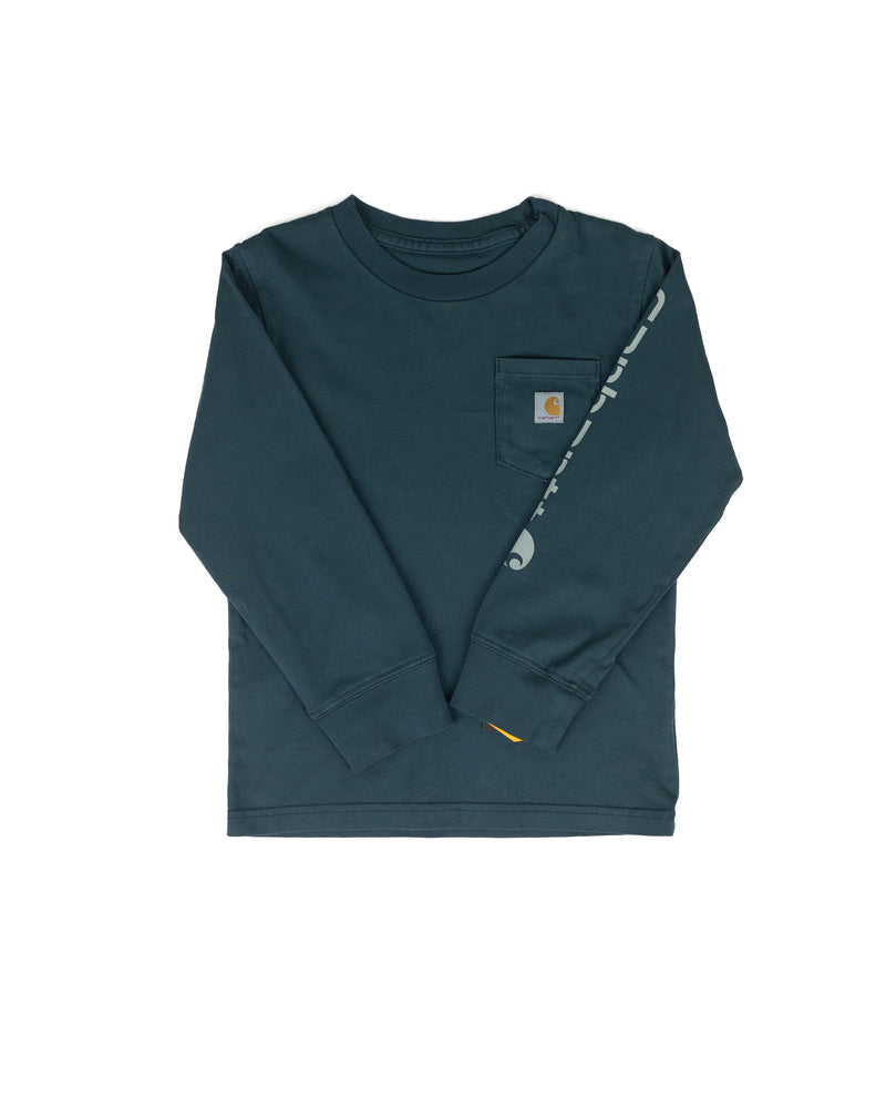 Carhartt Boy's Dark Teal Long Sleeve Pocket T-shirt (2T-4T) CA6885HV1W-BA1