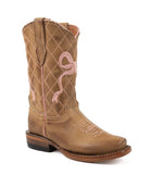 Tanner Mark Girl's Burnished Sand with Pink Bow Embroidery TMG205474