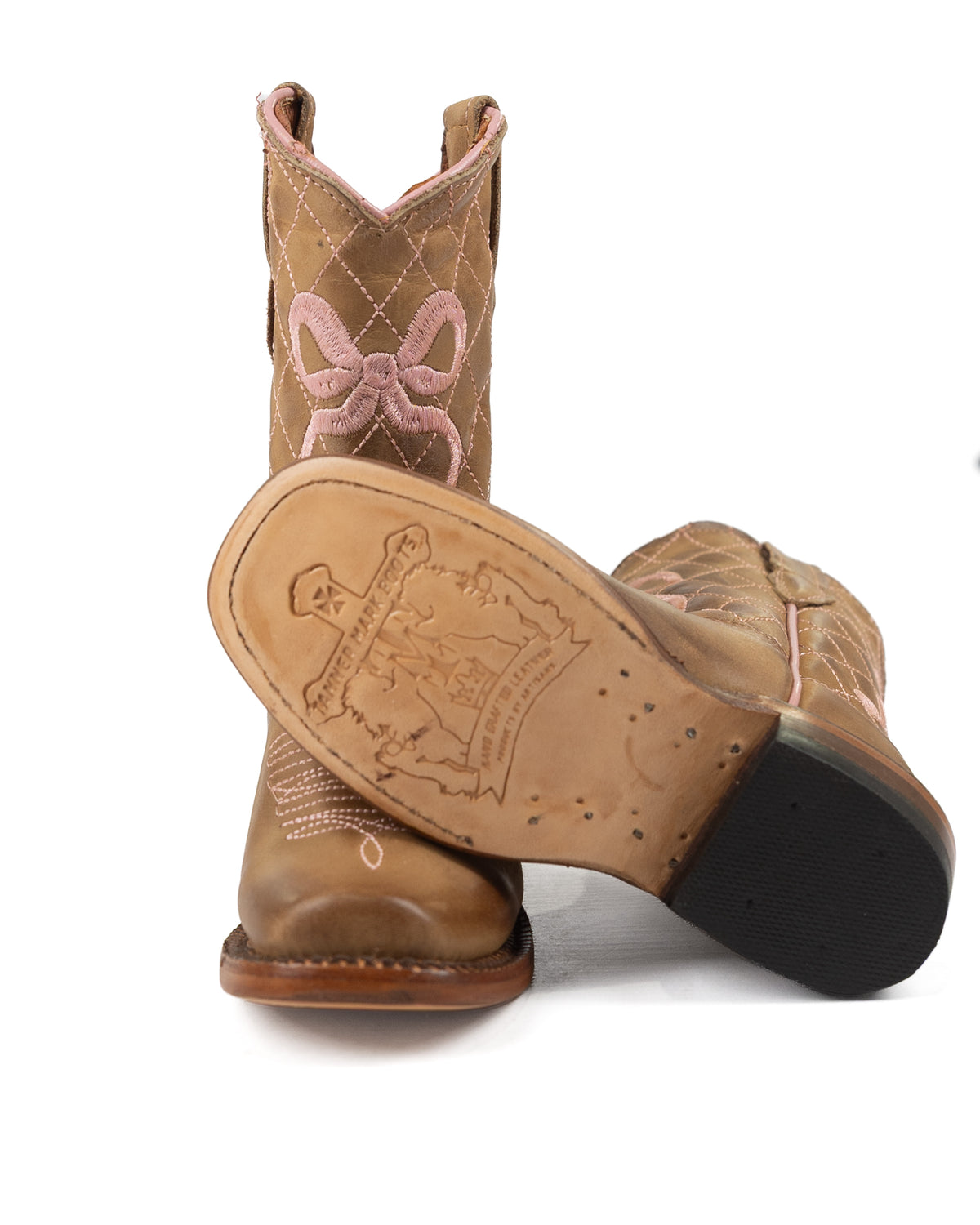 Tanner Mark Girl's Burnished Sand with Pink Bow Embroidery TMG205474