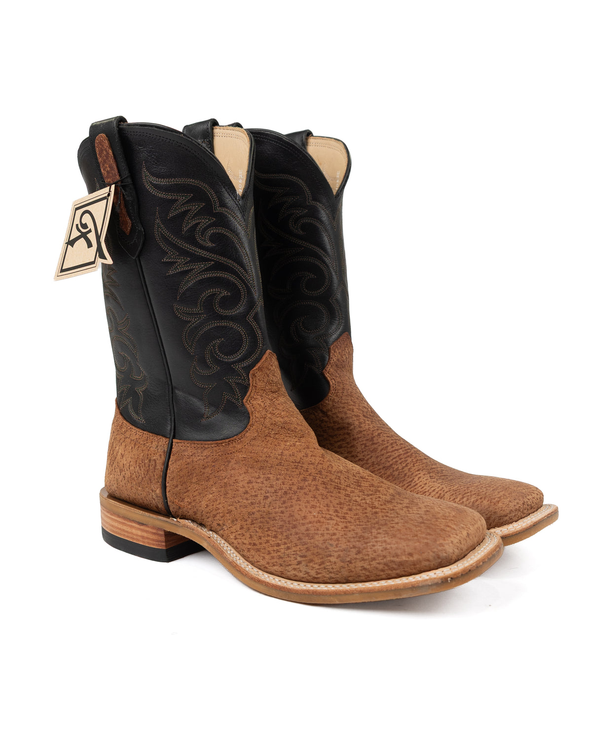 Fenoglio Men's Cognac Boar with Black Top Square Toe Boots