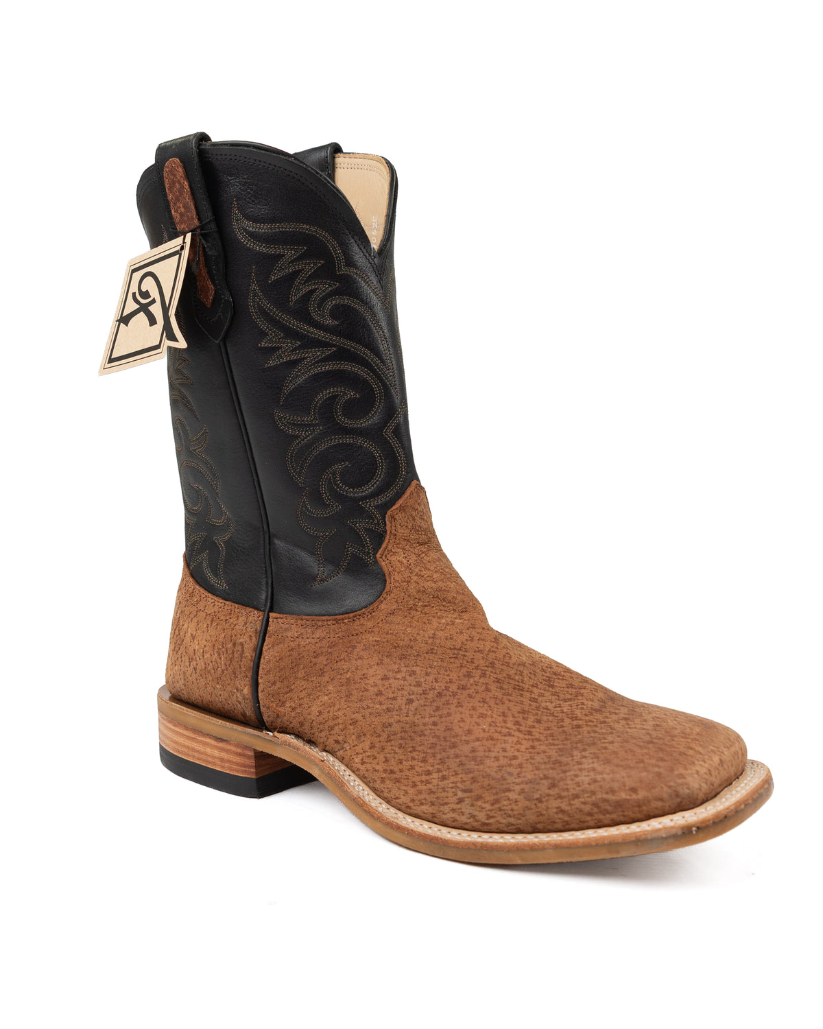 Fenoglio Men's Cognac Boar with Black Top Square Toe Boots