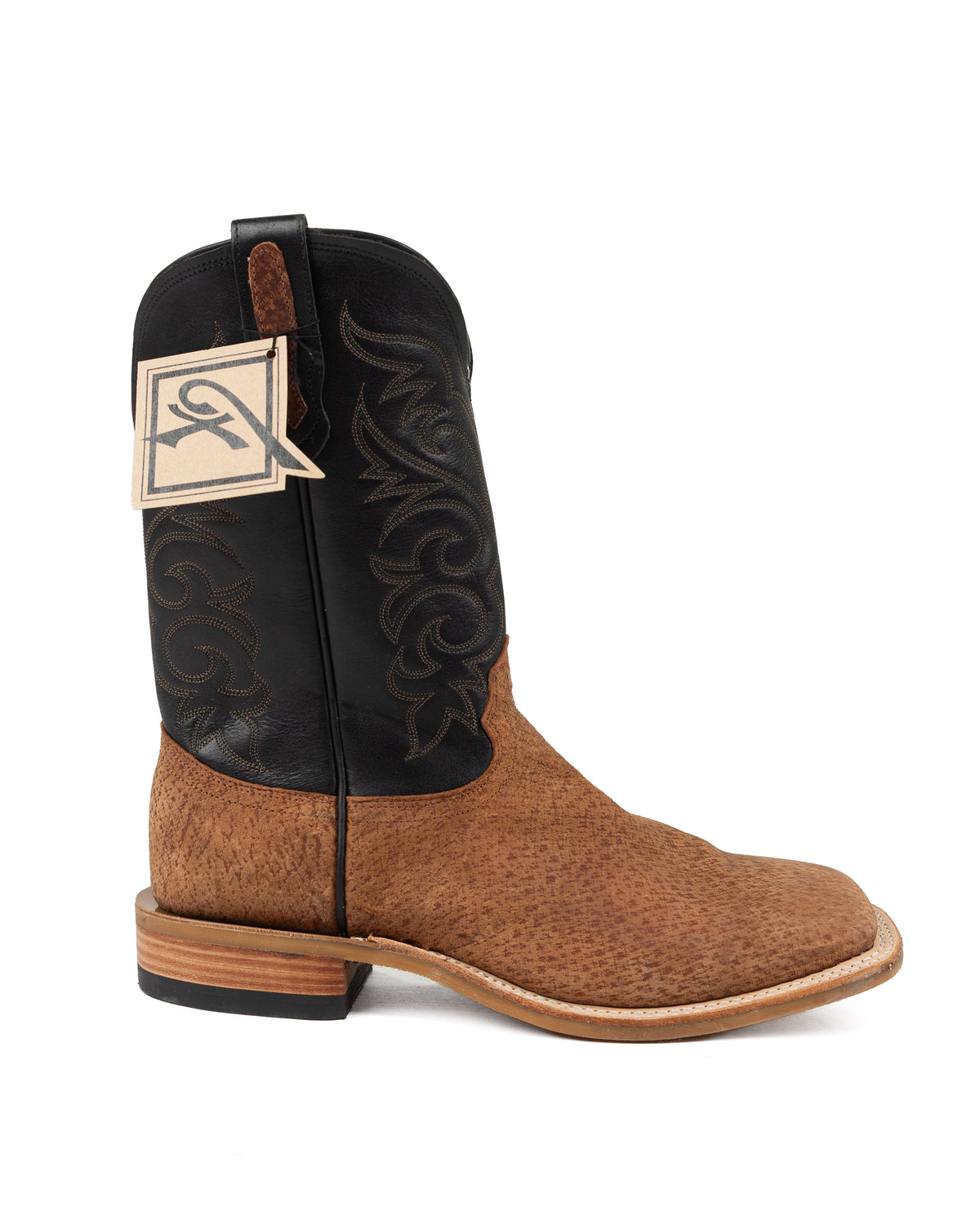 Fenoglio Men's Cognac Boar with Black Top Square Toe Boots
