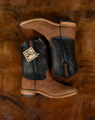 Fenoglio Men's Cognac Boar with Black Top Square Toe Boots