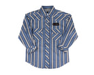 Rock and Roll Boy's Blue Striped Long Sleeve Pearl Snap BBN2S09435