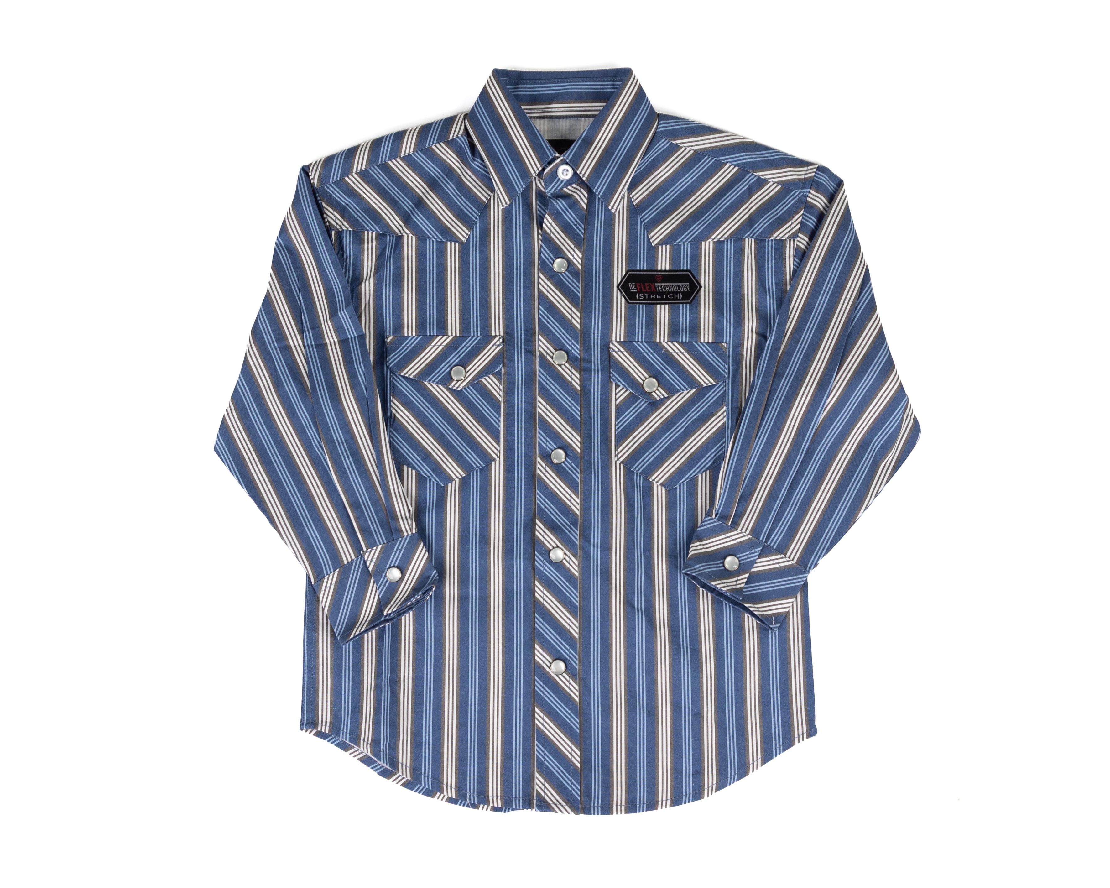 Rock and Roll Boy's Blue Striped Long Sleeve Pearl Snap BBN2S09435