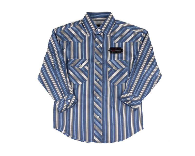 Rock and Roll Boy's Blue Striped Long Sleeve Pearl Snap BBN2S09435
