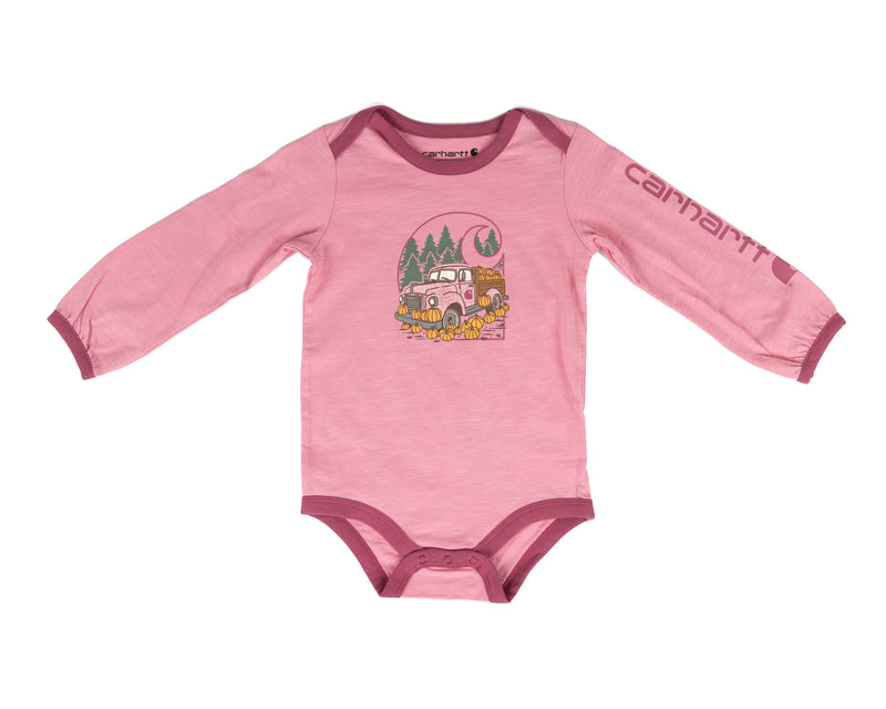 Carhartt Girl's Long Sleeve Pumpkin Truck Bodysuit CA7230P403-LN1