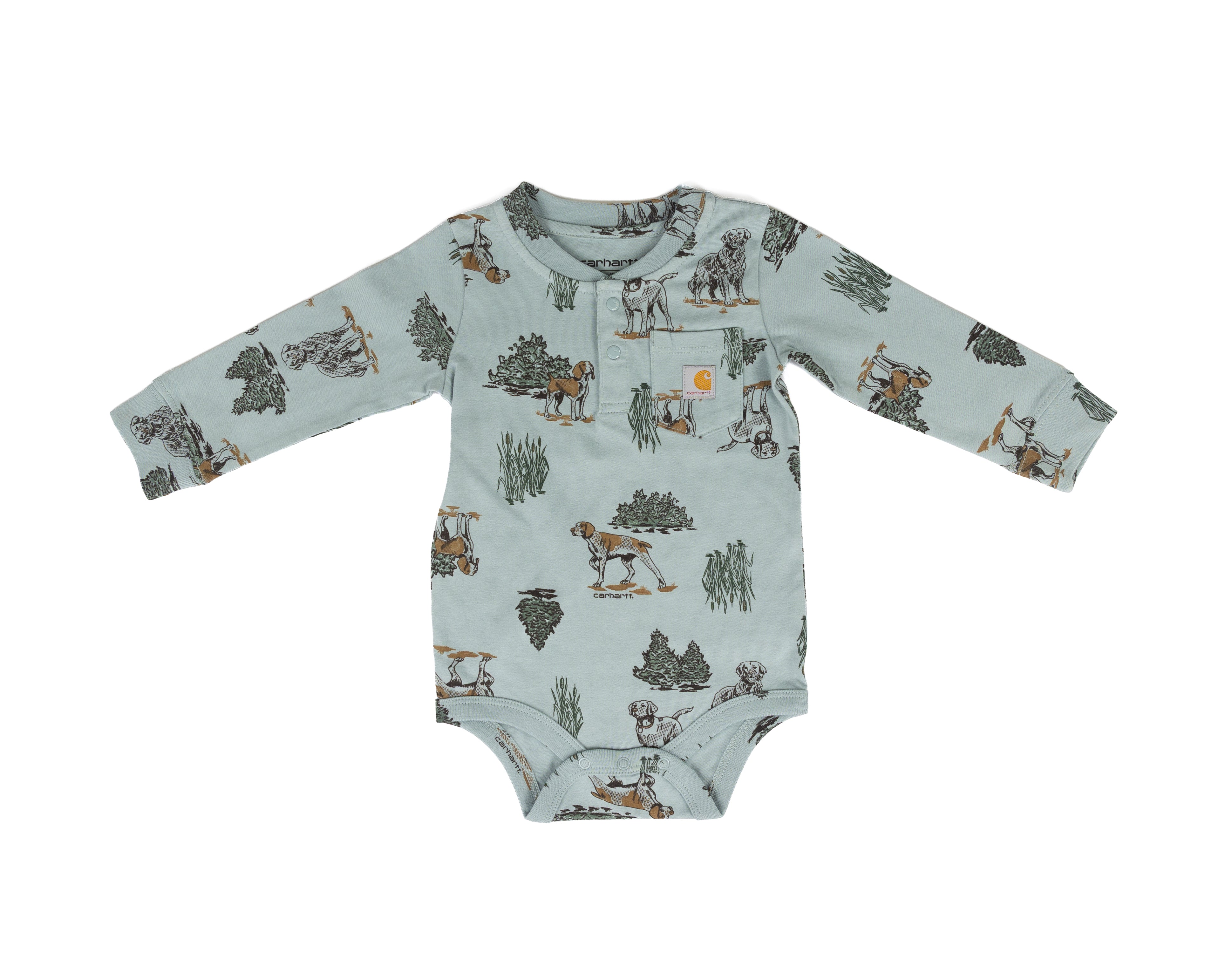 Carhartt Boy's Slate Bodysuit with Dogs Printed All Over CA6864HV6-AF1