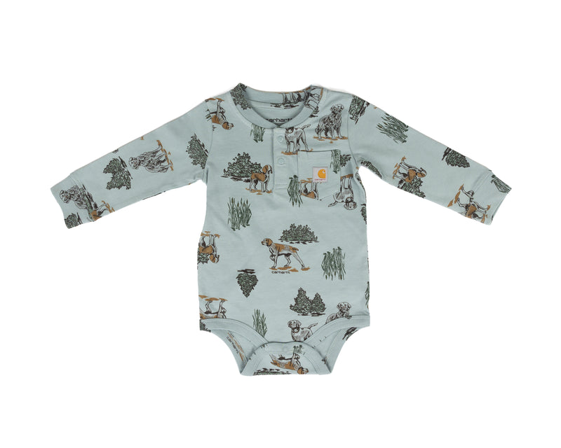 Carhartt Boy's Slate Bodysuit with Dogs Printed All Over CA6864HV6-AF1