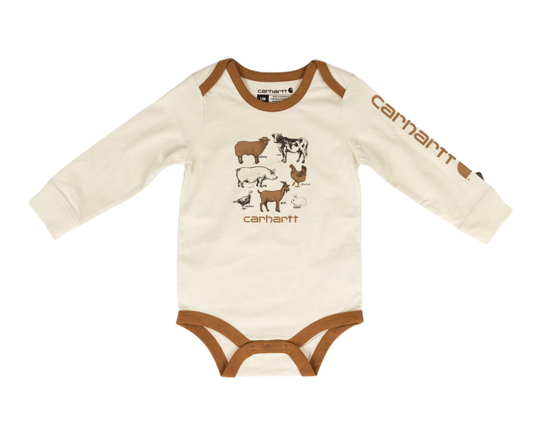 Carhartt Boy's Long Sleeve Cream Onesie with Animals Printed CA6854CA35-AF1