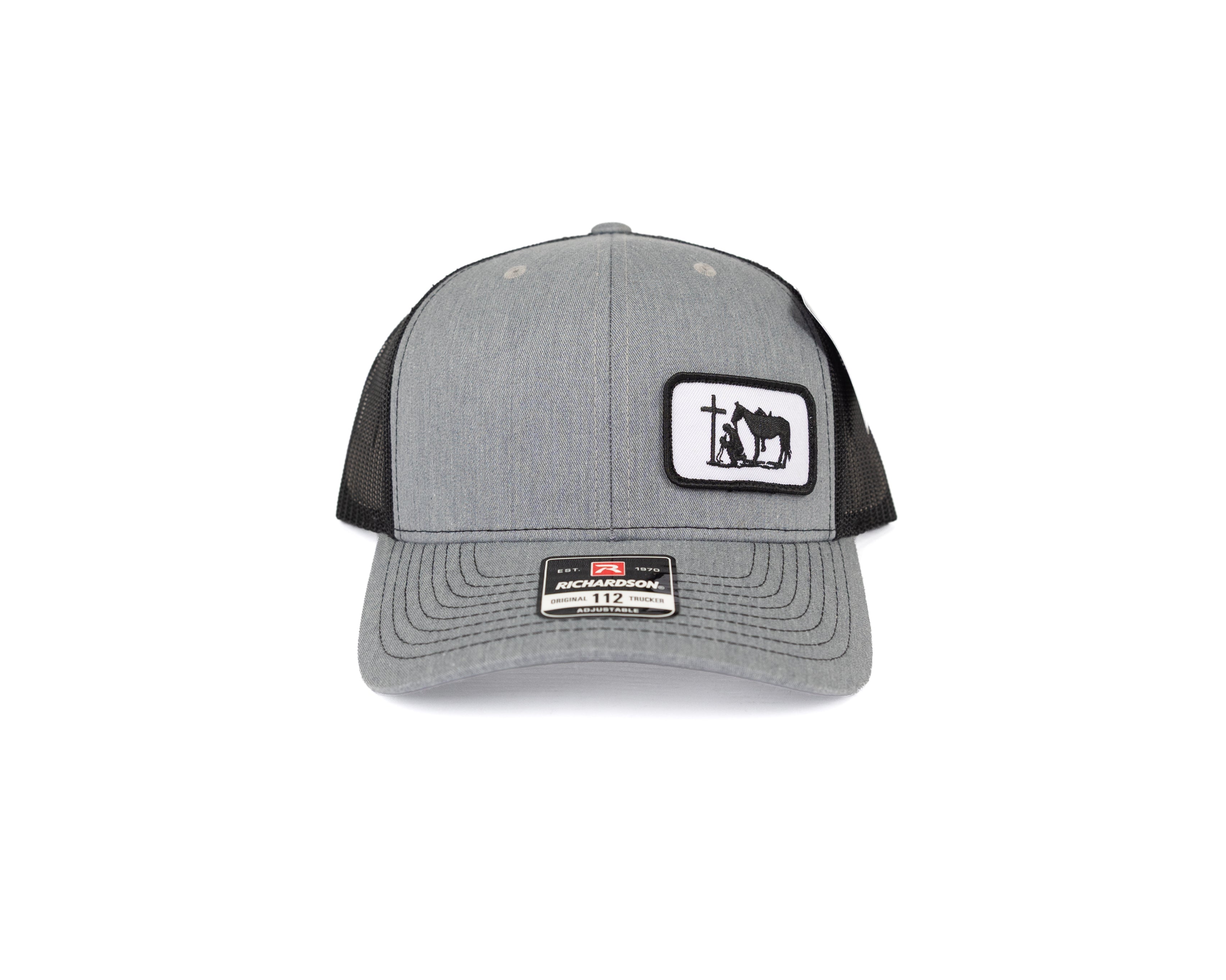 Dally Men's Gray and Black Trucker Snapback with Praying Cowboy Patch 