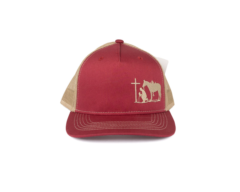 Dally Men's Burgundy and Gold Snapback with Praying Cowboy Embroidery 