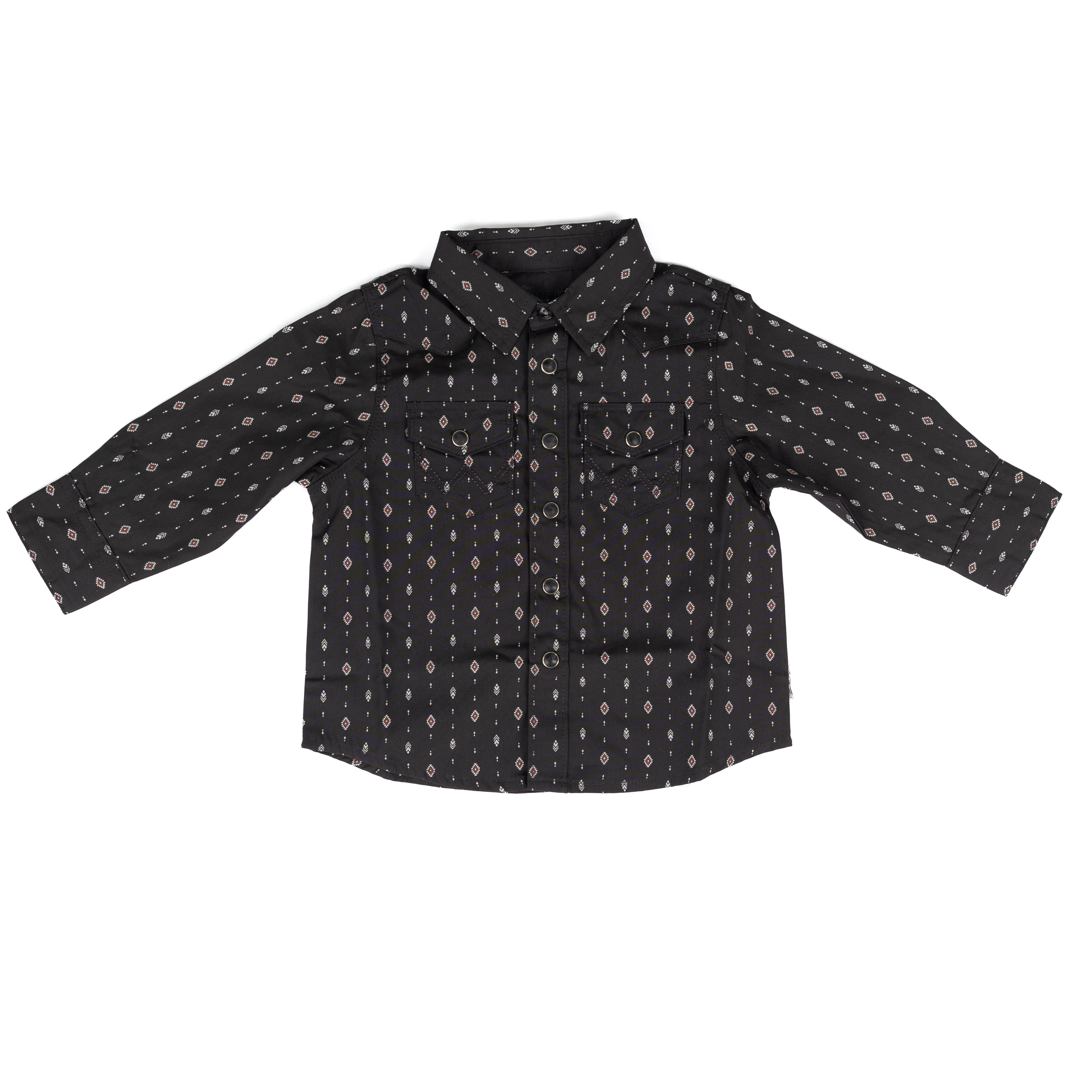 Little Boy's Wrangler Black Long Sleeve Printed Western Snap Shirt 112381495
