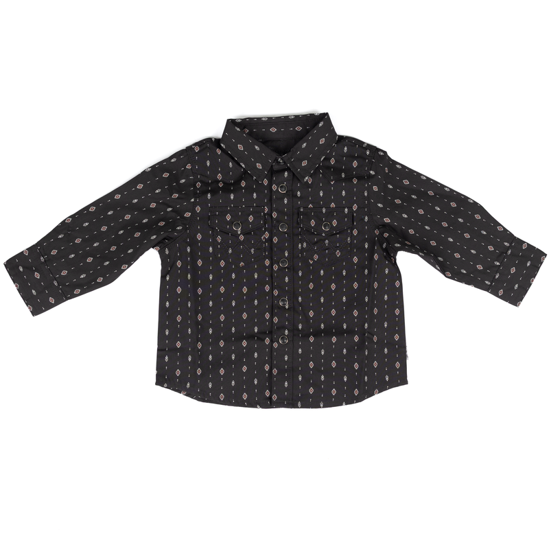 Little Boy's Wrangler Black Long Sleeve Printed Western Snap Shirt 112381495