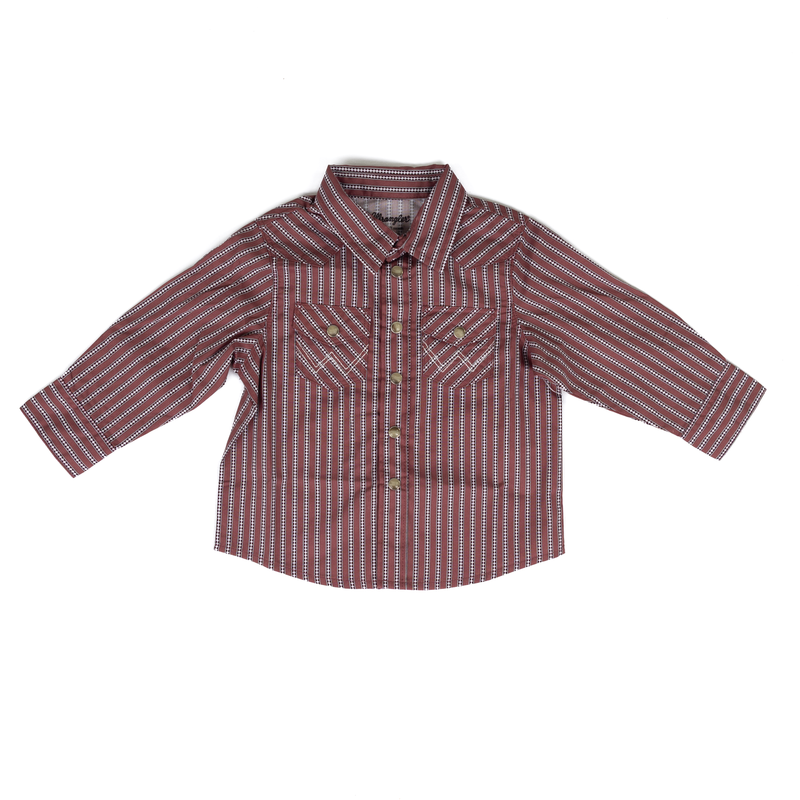 Little Boy's Wrangler Red Stripe Long Sleeve Printed Western Snap Shirt 112381494