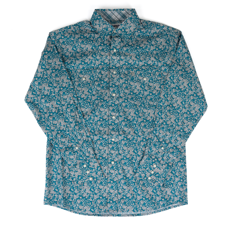 Men's Wrangler George Strait Teal Floral Print Snap Shirt 112381969
