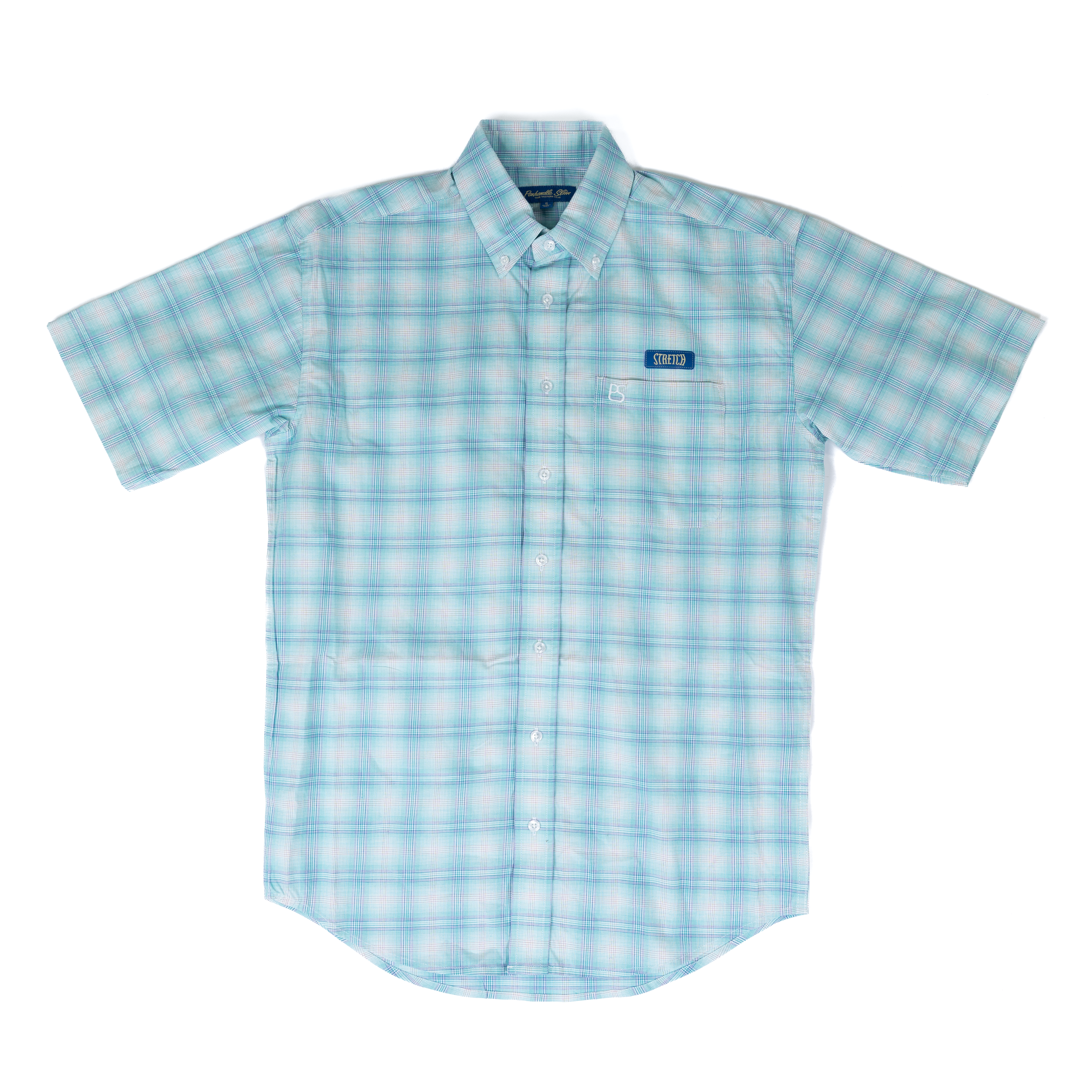 Men's Panhandle Slim Light Blue Plaid Short Sleeve Button Up SMB3S08273