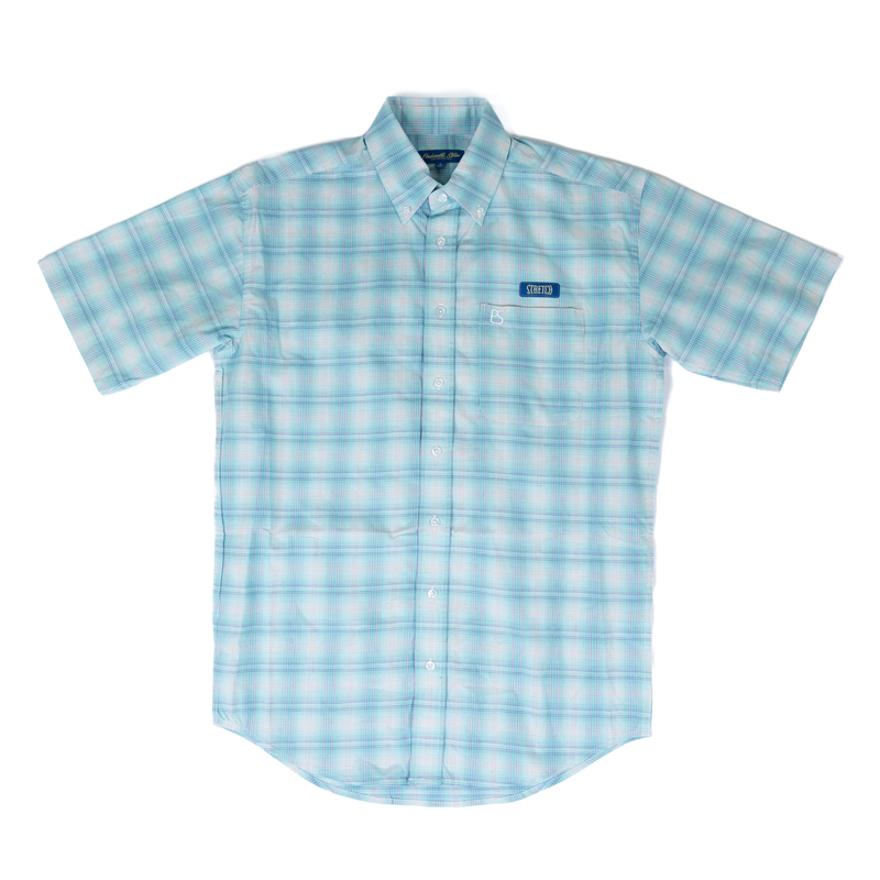 Men's Panhandle Slim Light Blue Plaid Short Sleeve Button Up SMB3S08273