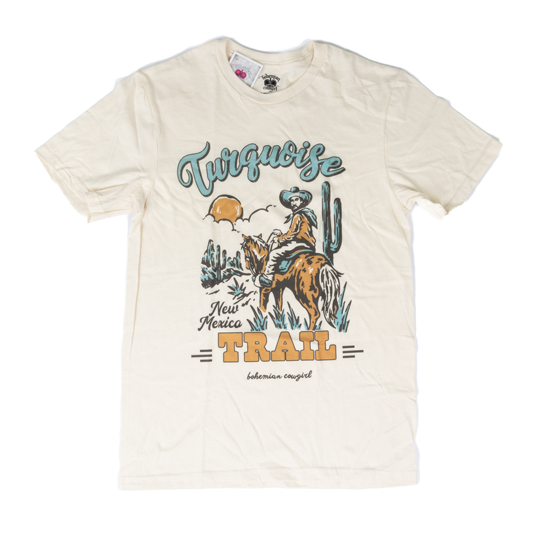 Women's Cream Short Sleeve Turquoise Trail Graphic Printed T-shirt 