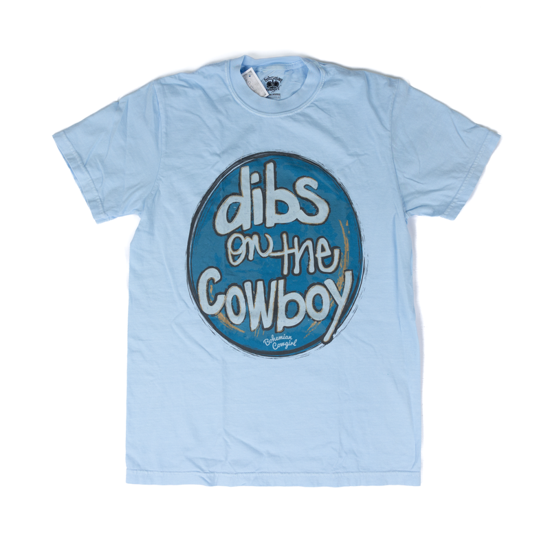 Women's Blue Short Sleeve "Dibs On The Cowboy" T-shirt 