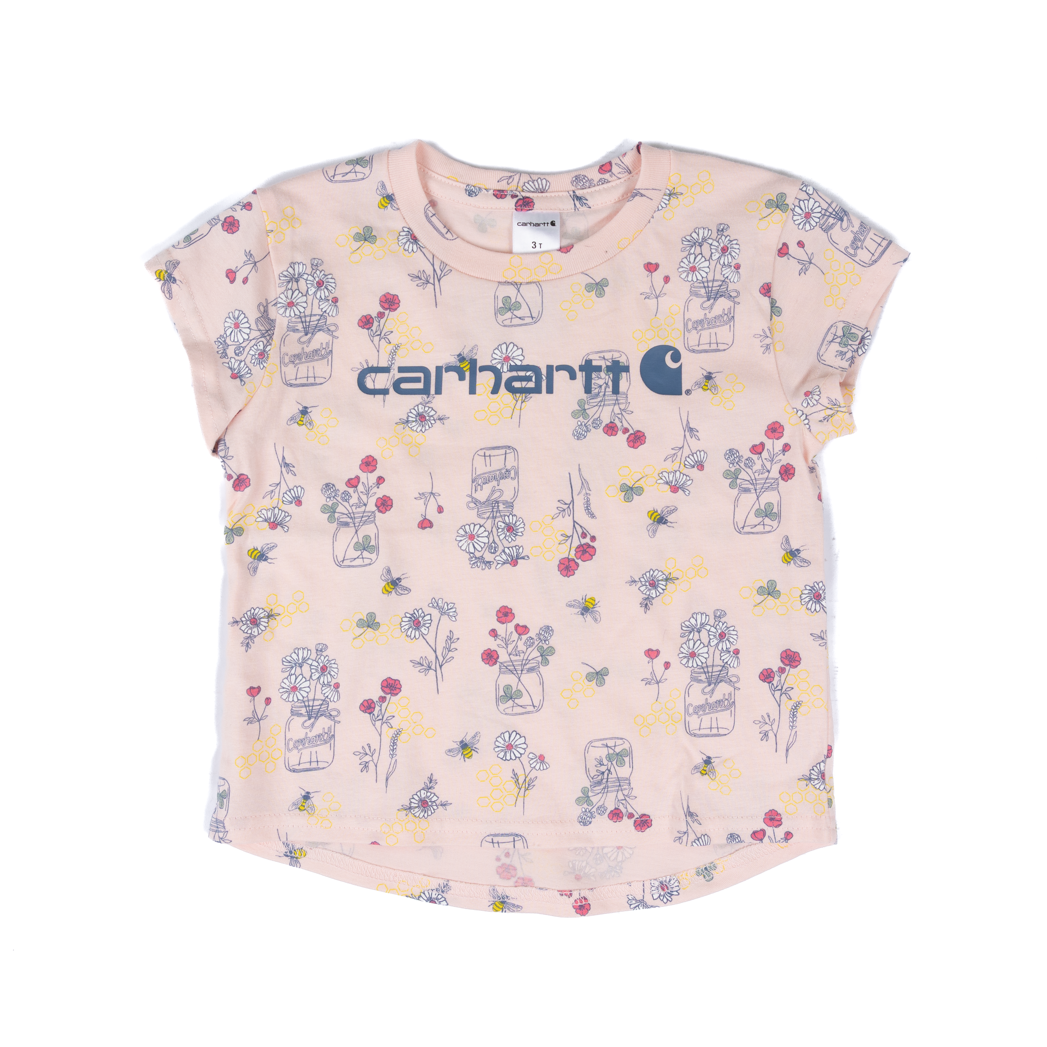 Girl's Carhartt Light Wash Bee Print Shortall 2 Piece Set CG9969-N108