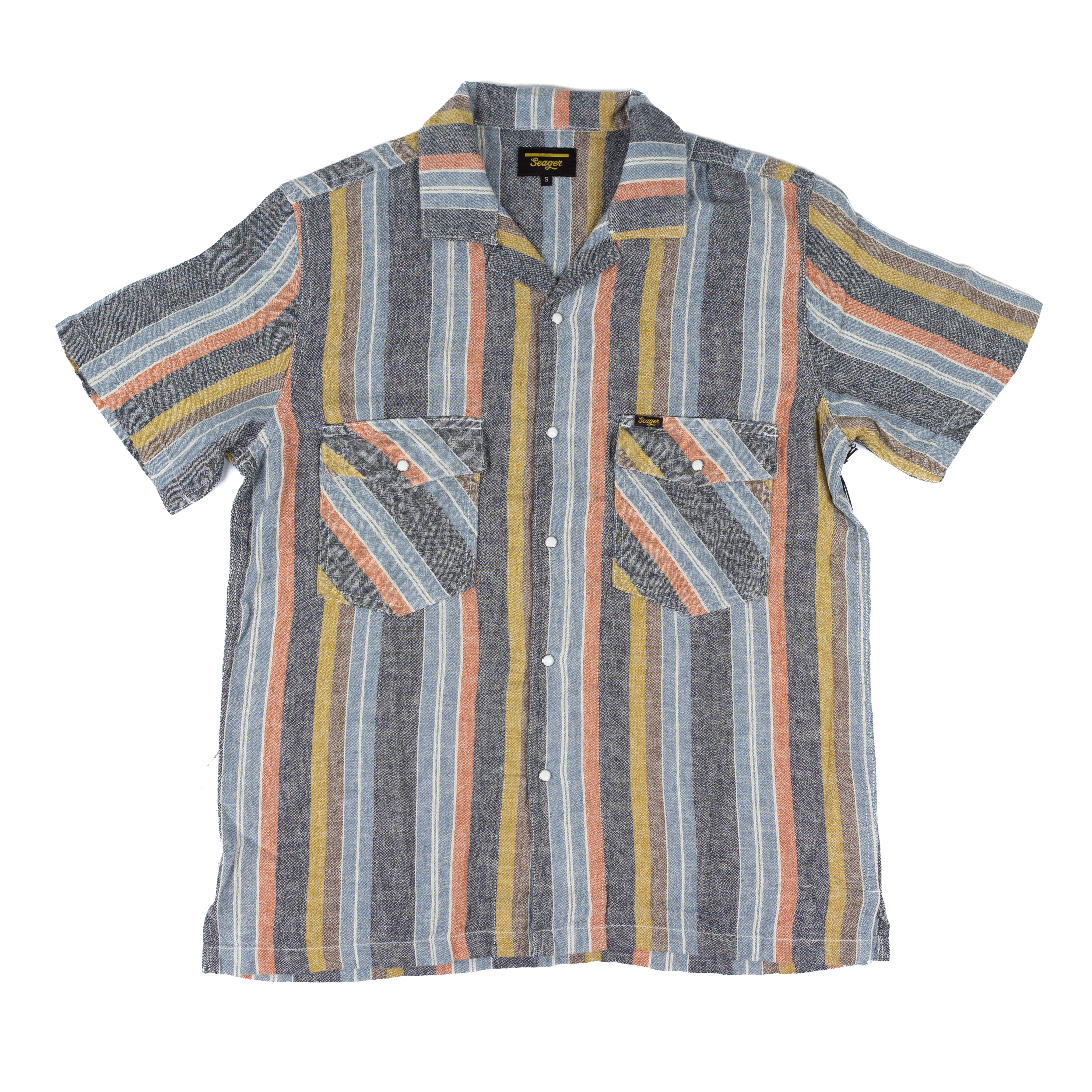 Men's Seager Short Sleeve Multicolor Striped Snap Shirt MSSU26WHIPBLU