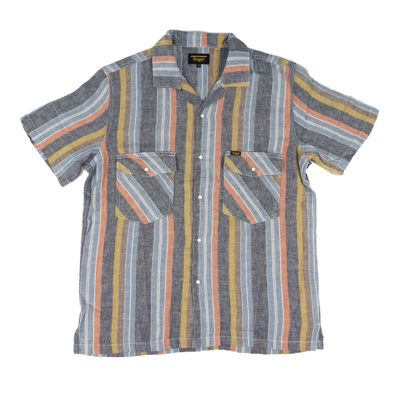 Men's Seager Short Sleeve Multicolor Striped Snap Shirt MSSU26WHIPBLU
