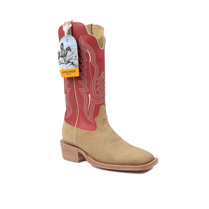 Bottes pour homme R. Watson Sand Roughout 13" en cuir de vachette rouge cerise à bout carré RW8207-2