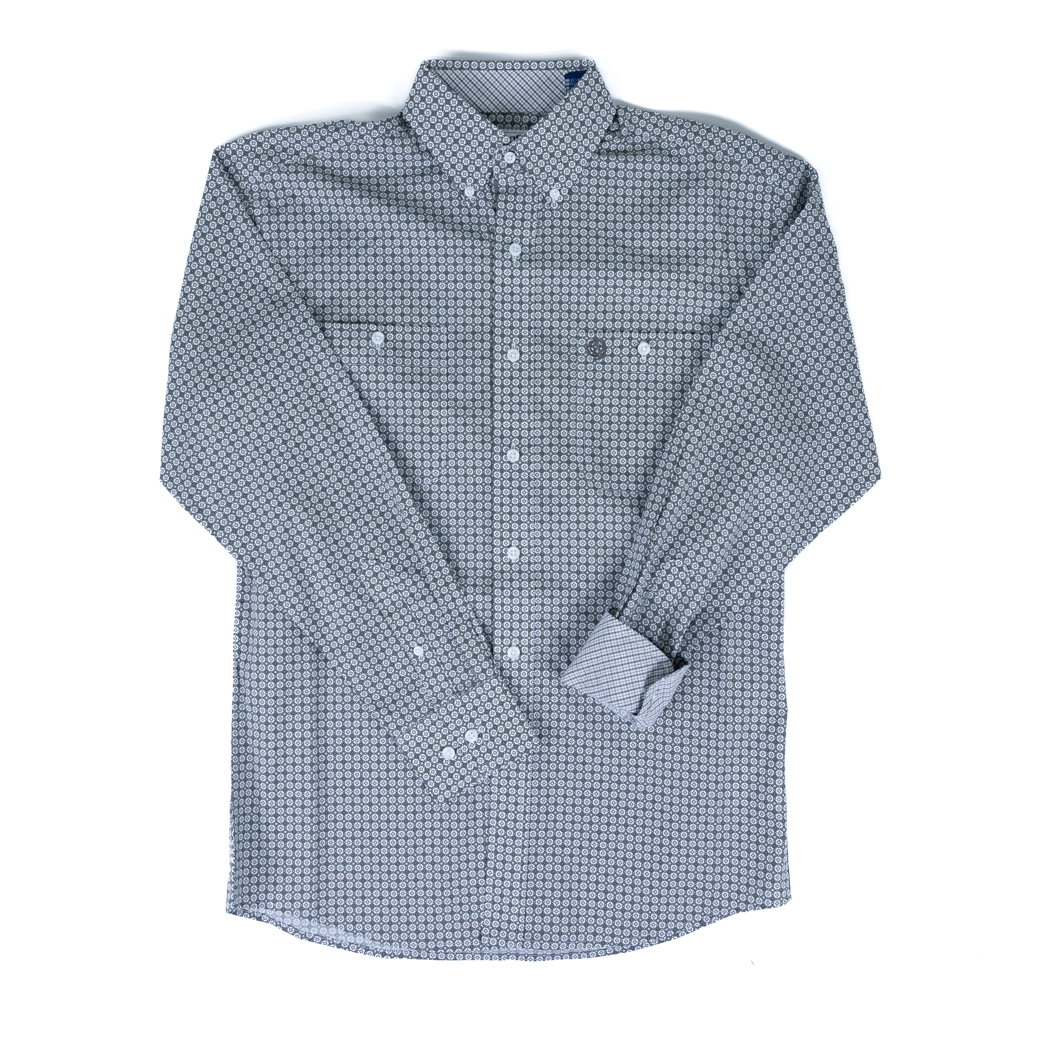 Men's Wrangler George Strait Long Sleeve Gray Geo Print Button Up 112379024