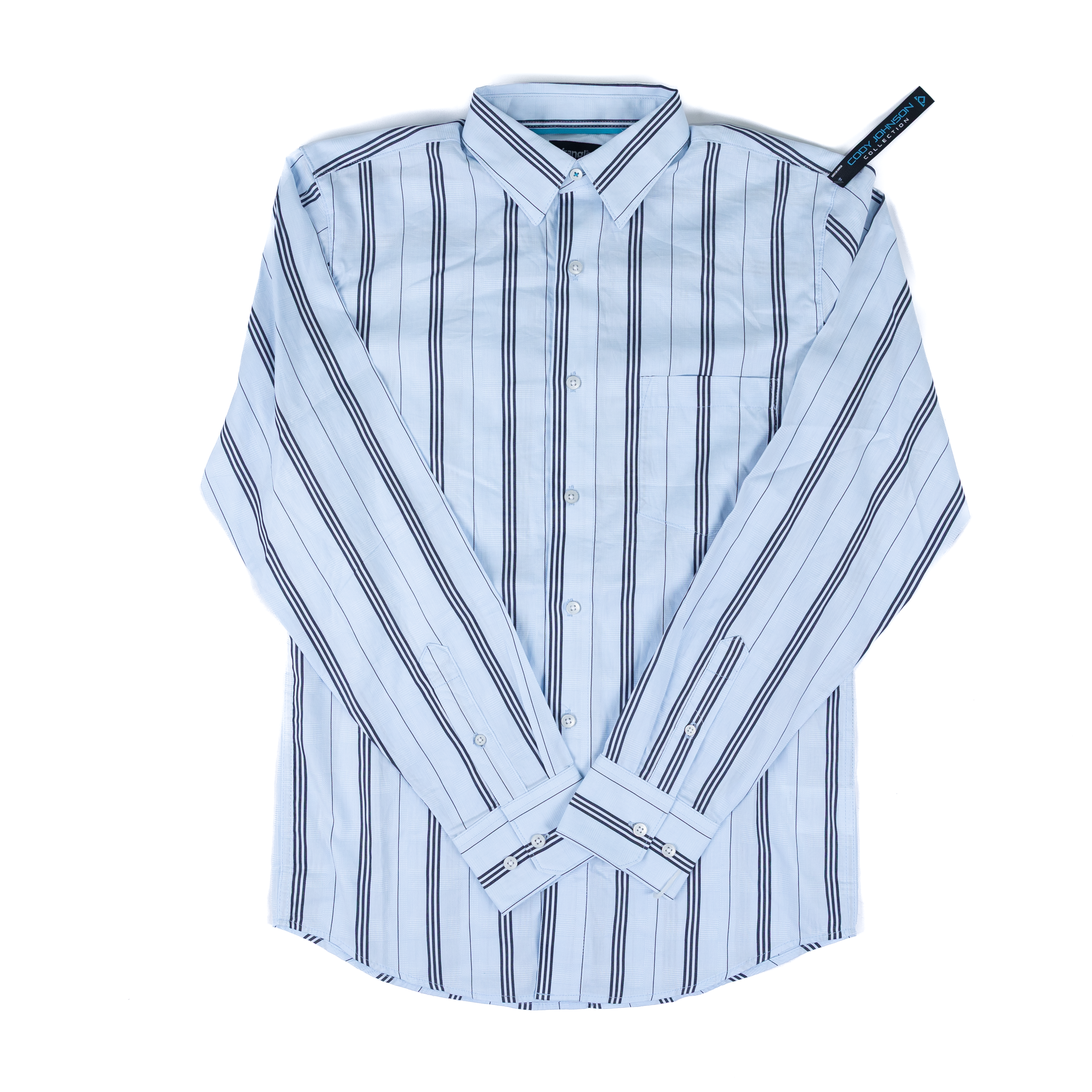 Men's Wrangler Cody Johnson Long Sleeve Blue Striped Button Up 112378978
