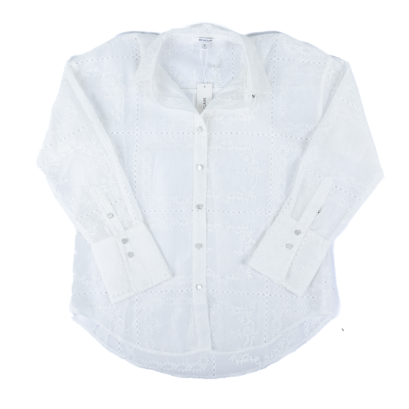 Women's Floral Embroidered Eyelet Long Sleeve Button Up SP1118