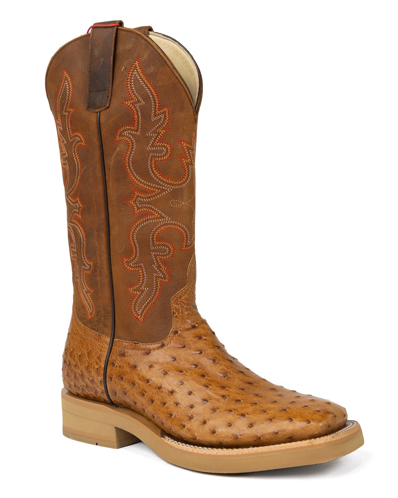 Horse Power Top Hand Men's Antique Saddle Full Quill Ostrich Square Toe Boots HPC502