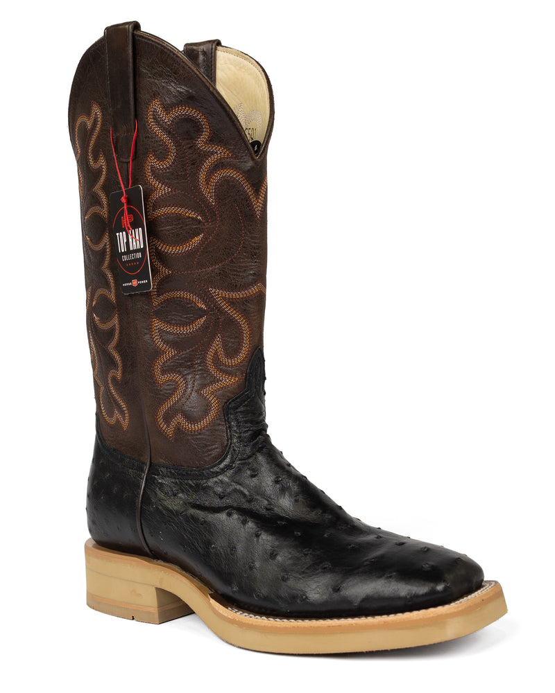 Horse Power Top Hand Men's Black Full Quill Ostrich Square Toe Boots HPC501