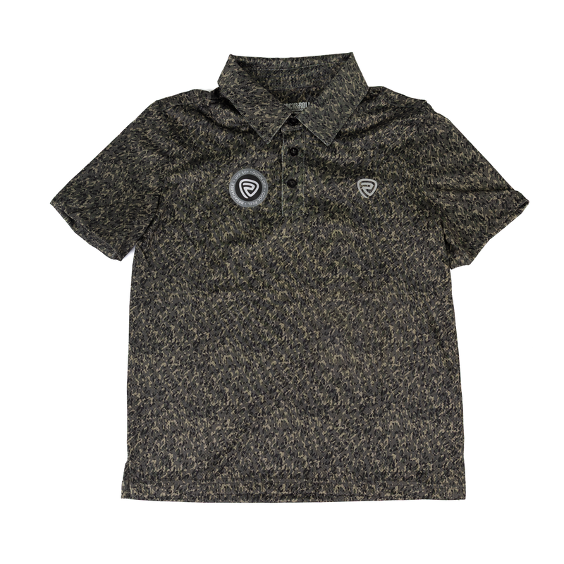 Boy's Rock and Roll Short Sleeve Dark Green Camo Printed Polo BB51T08739