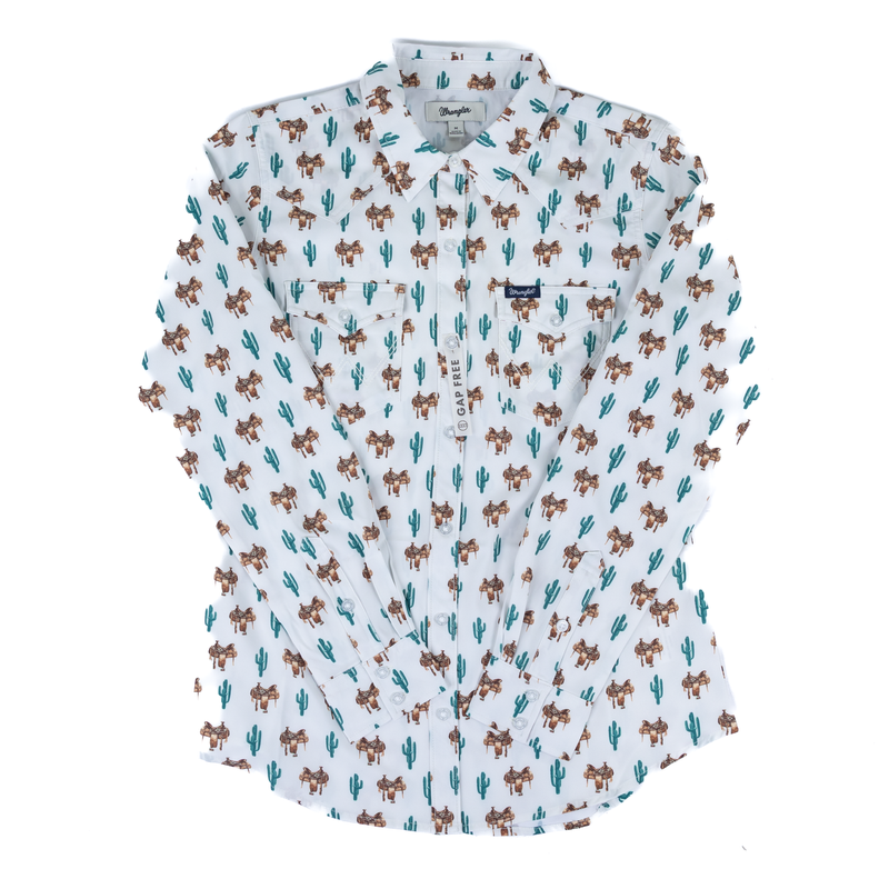 Women's Wrangler Long Sleeve Cactus and Saddles Button Up 112379521