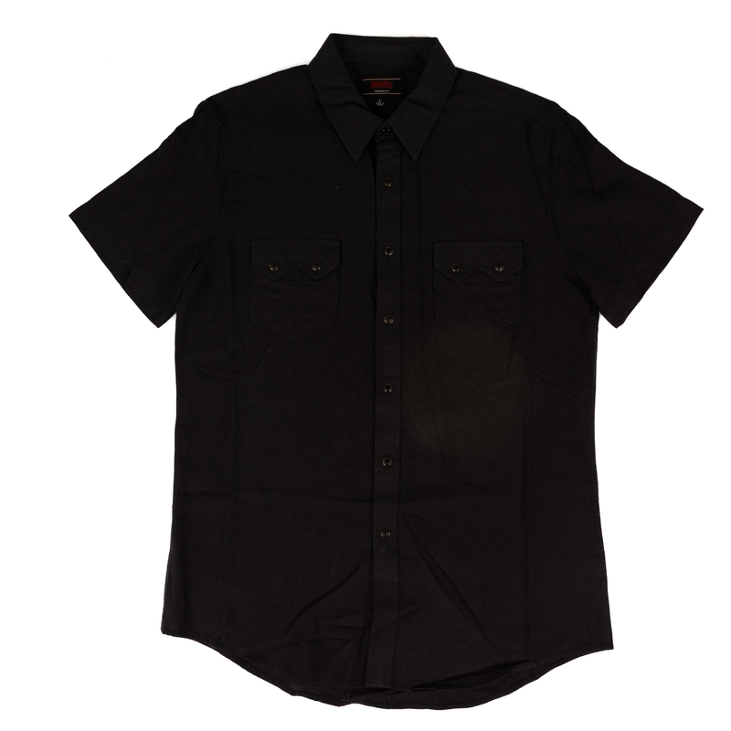 Men's Rock and Roll Denim Short Sleeve Black Button Up Shirt BMN3S08755
