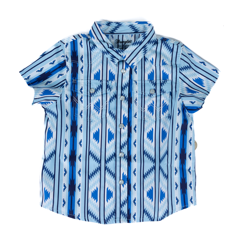 Boy's Wrangler Baby Boy Blue Aztec Print Snap Shirt 112378883