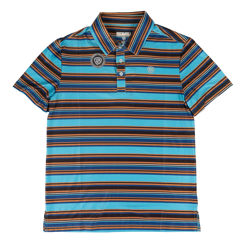 Men's Rock and Roll Short Sleeve Blue Striped Polo BM51T08726