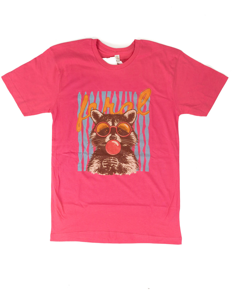 Ranch Swag Women's Short Sleeve Bright Pink Feral Racoon T-shirt 