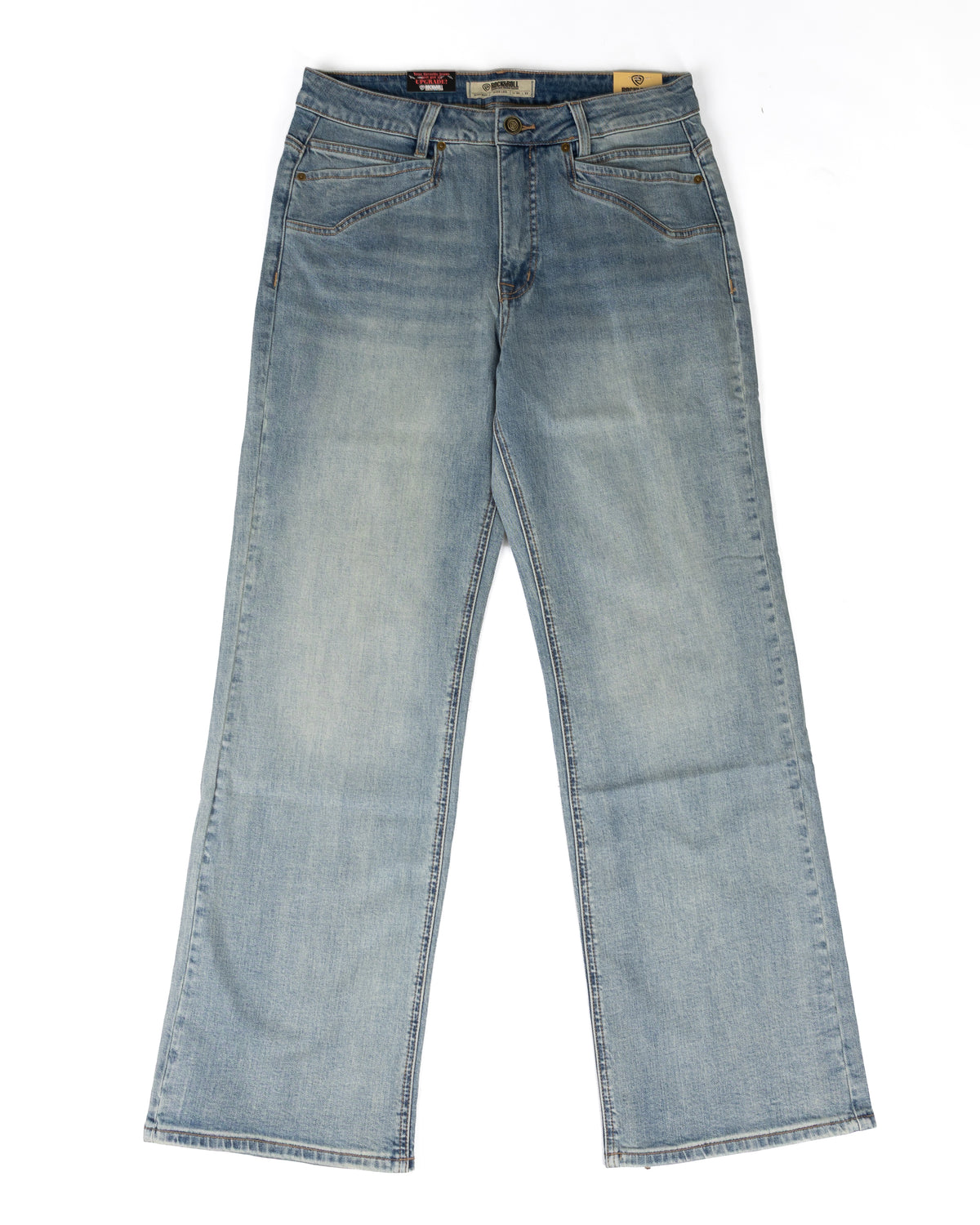 Rock and Roll Women's Light Wash Scalloped Pocket Wide Leg Jeans BW6HD09777
