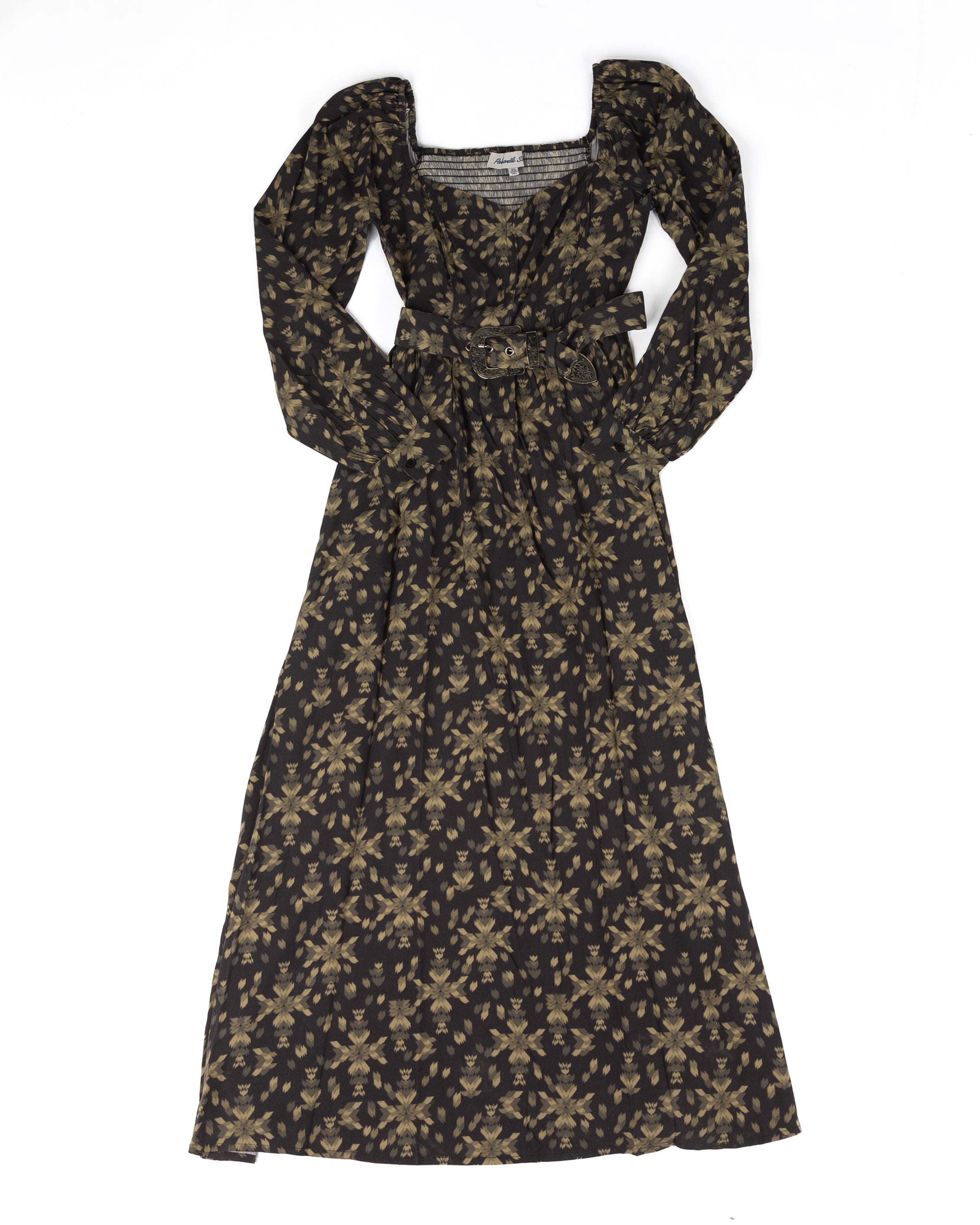 Panhandle Women's Black and Olive Abstract Aztec Midi Dress LWD2R09656