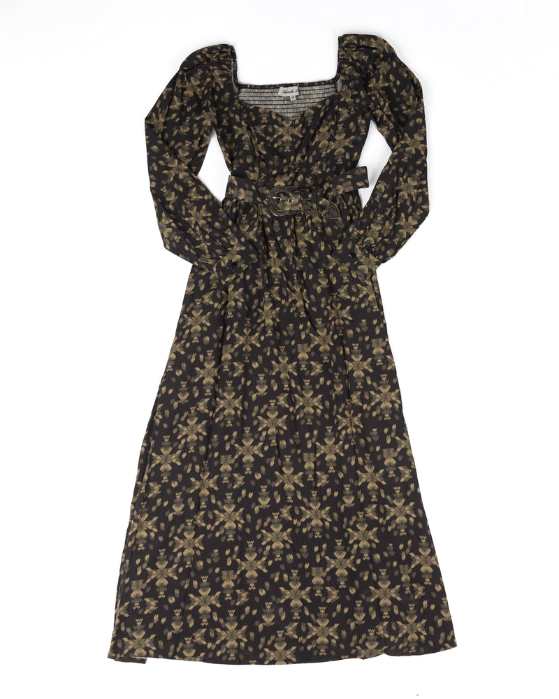 Panhandle Women's Black and Olive Abstract Aztec Midi Dress LWD2R09656